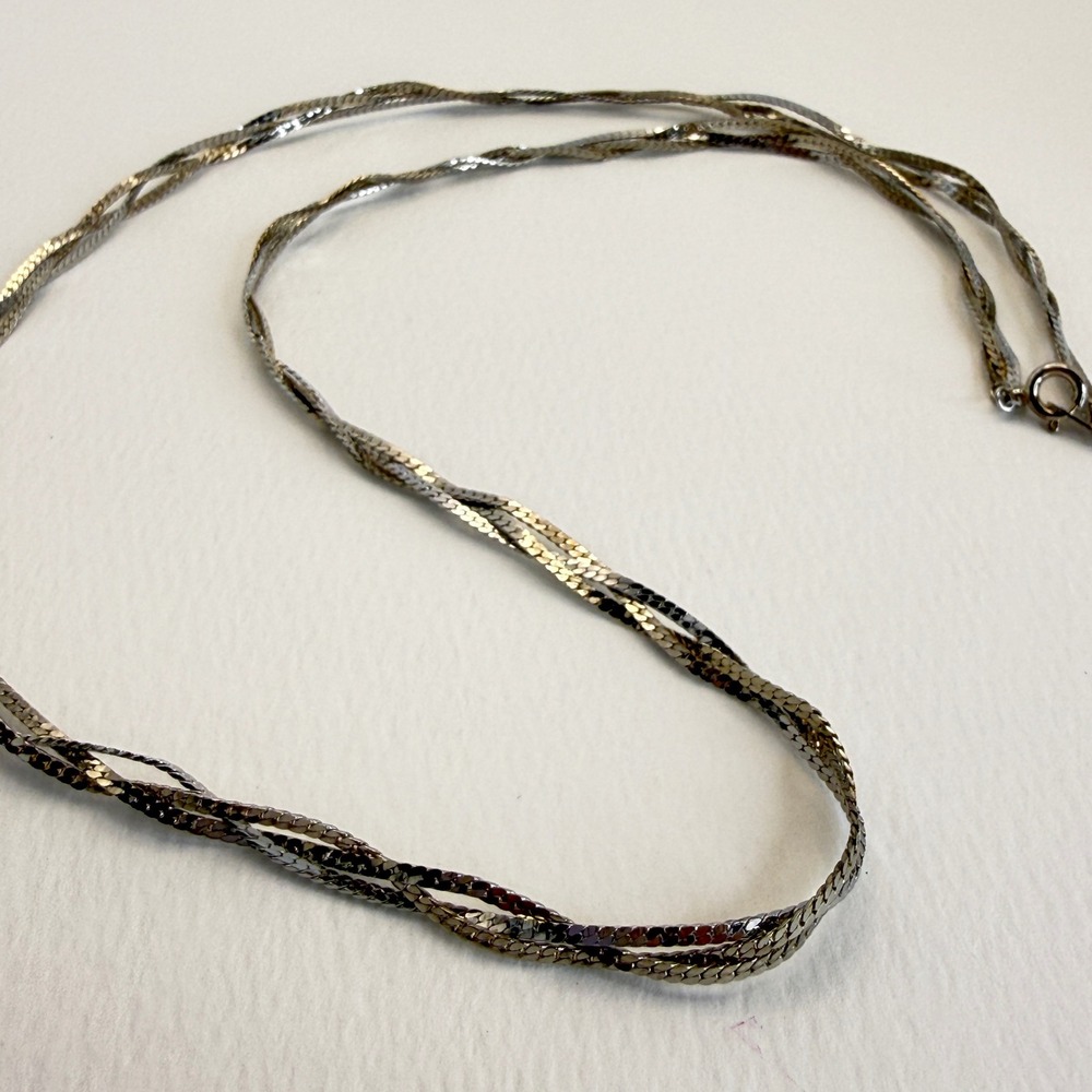 Vintage Triple Strand Braided‎ Herringbone Chain Necklace